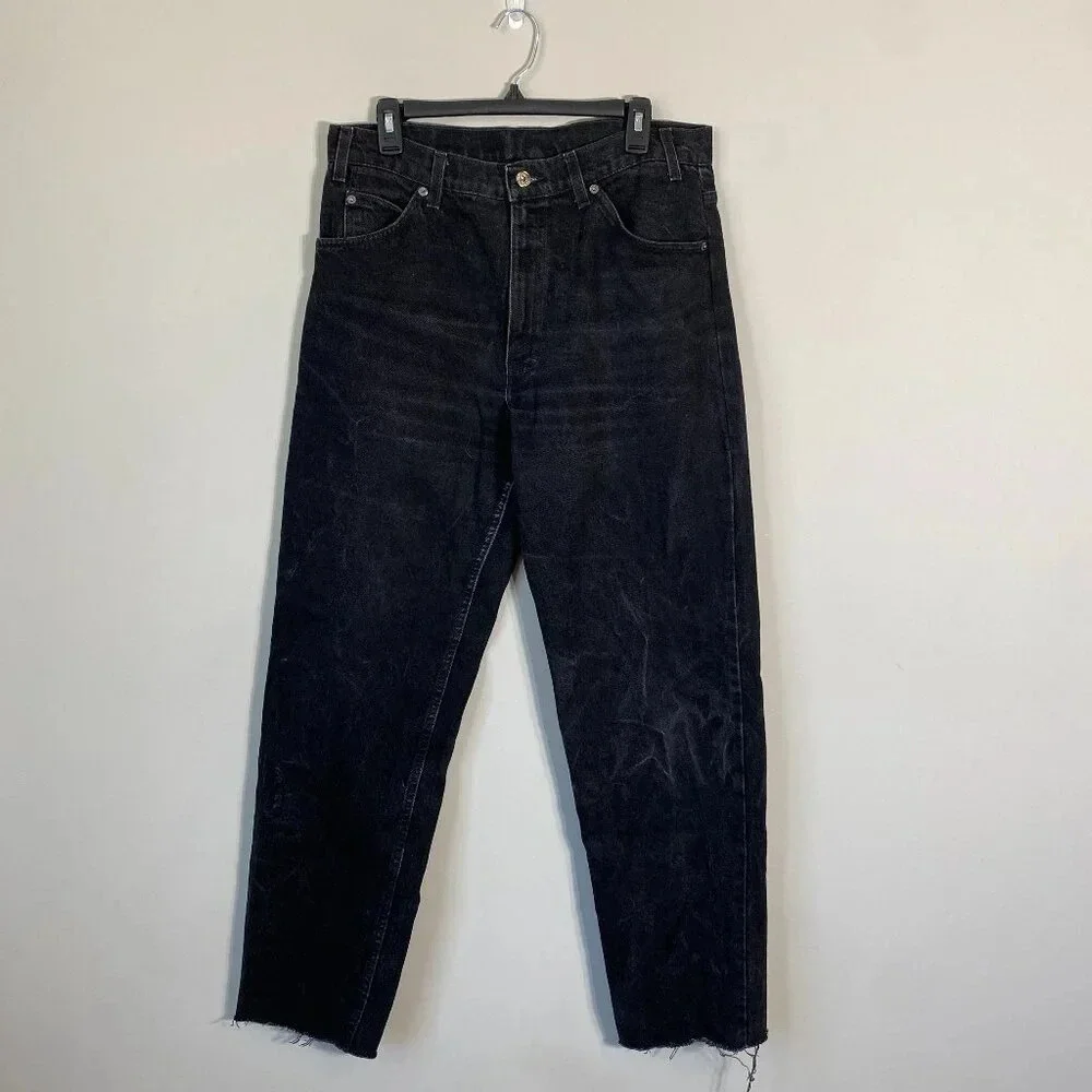 Vintage Levis 550 Orange Tab Denim Jeans Relaxed Fit Men's 34x32 Black Raw Hem